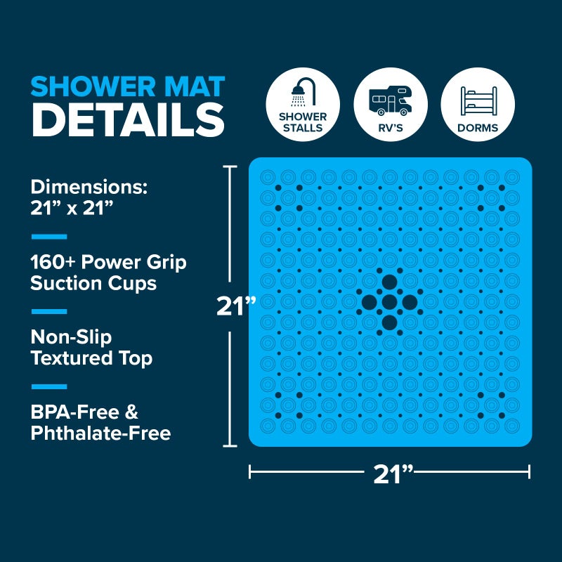 SlipX Solutions Essential Square Shower Mat, 21"x21", Grippy Textured Surface, 25% Stronger Suction Cups, Non-Slip Shower Floor Mat for Bathers of All Ages, Fits Standard Shower Stalls & Tubs, White - Image 4
